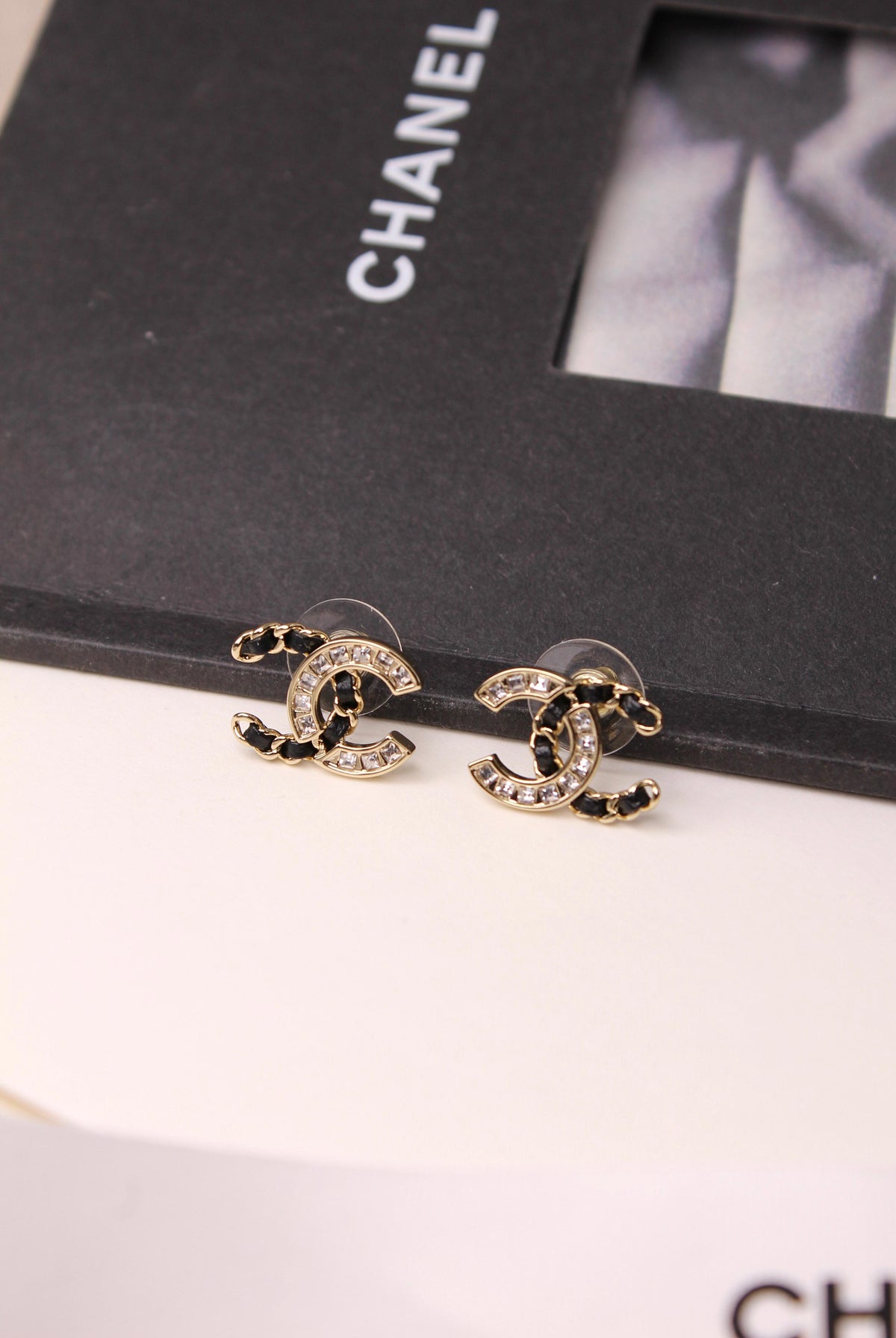 Chanel Gold CC Crystal Stud Earrings