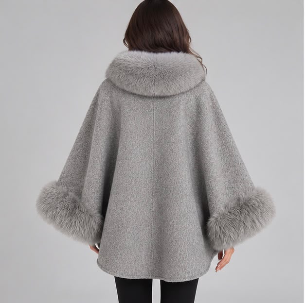 Loro Piana Cashmere Cape with Fox Fur Trim and Belt