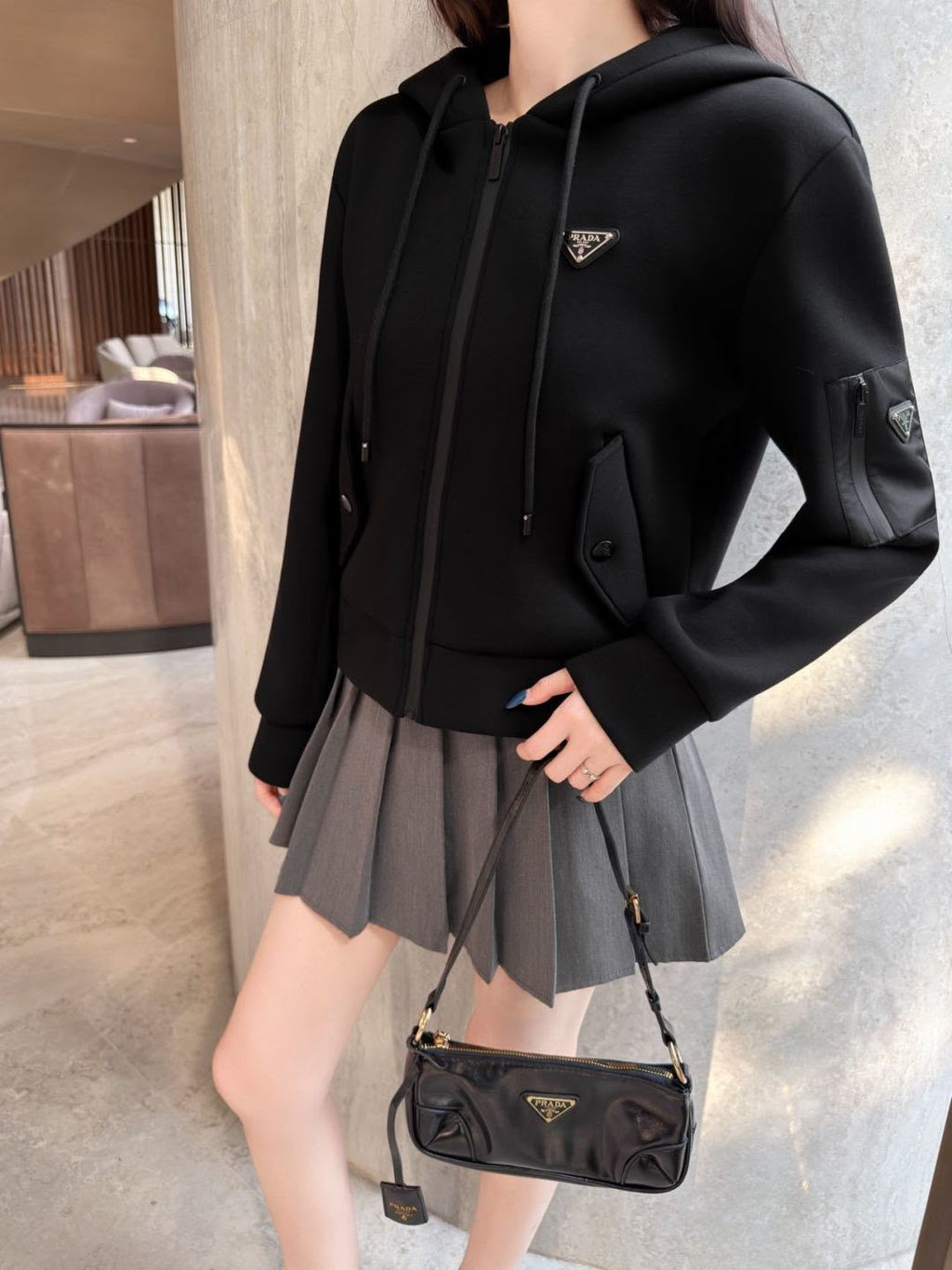 Prada Re-Nylon and Fleece Zip-Up Hoodie Jacket Set