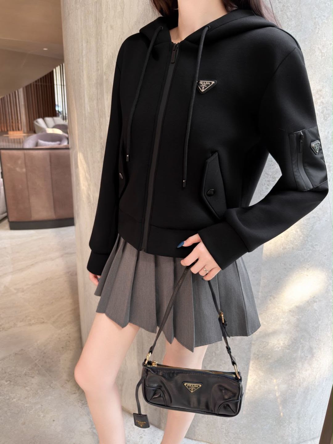 Prada Re-Nylon and Fleece Zip-Up Hoodie Jacket Set