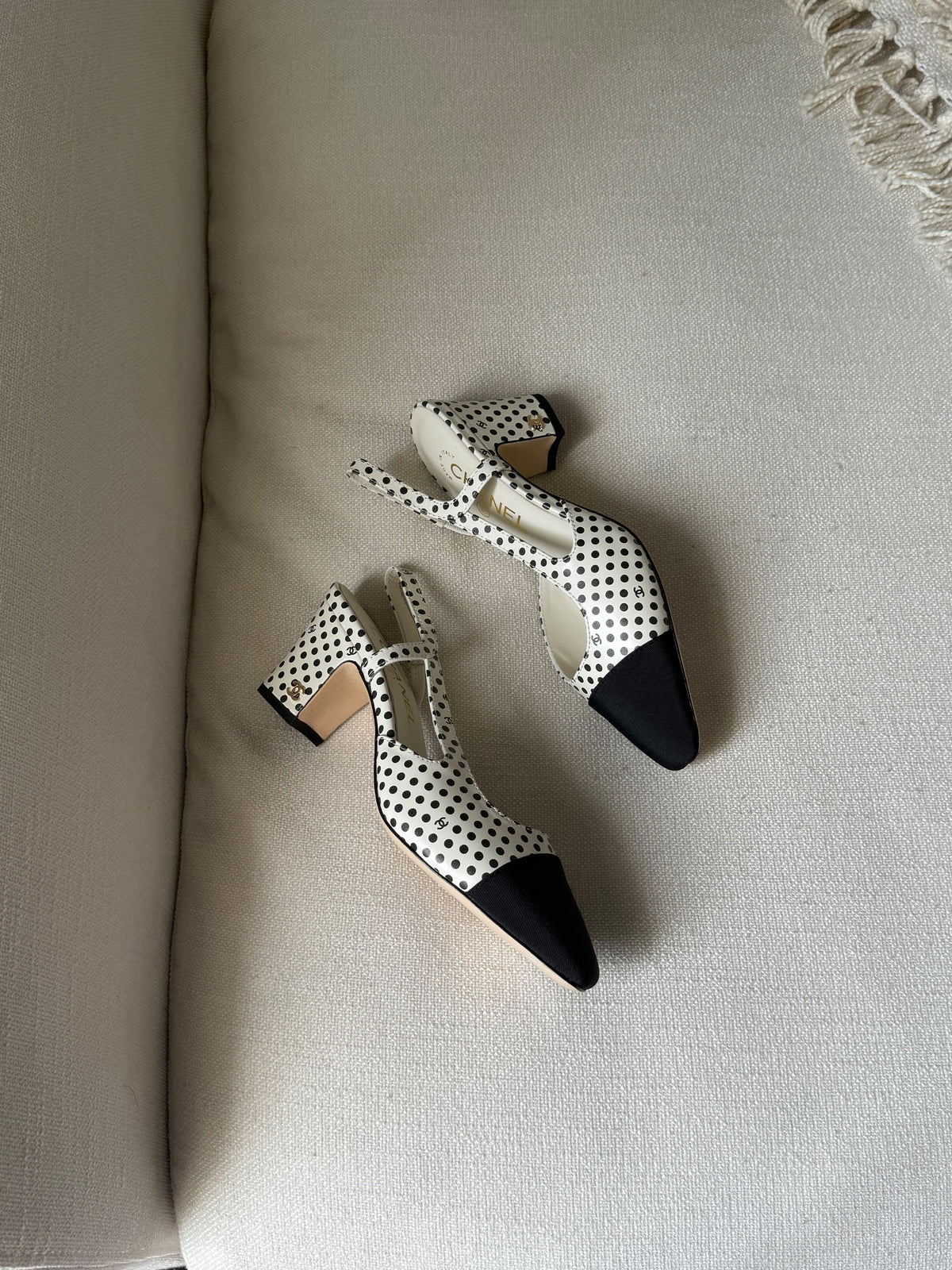 CHANEL Polka-Dot Slingback Heels