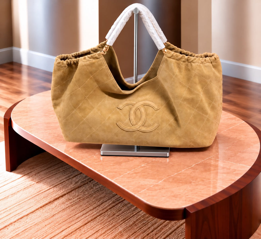 Chanel Quilted Suede Hobo / Tote Bag