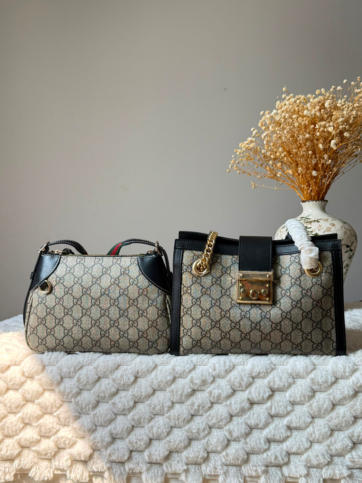 Gucci GG Supreme Tote Bag with Web Stripe Shoulder Strap