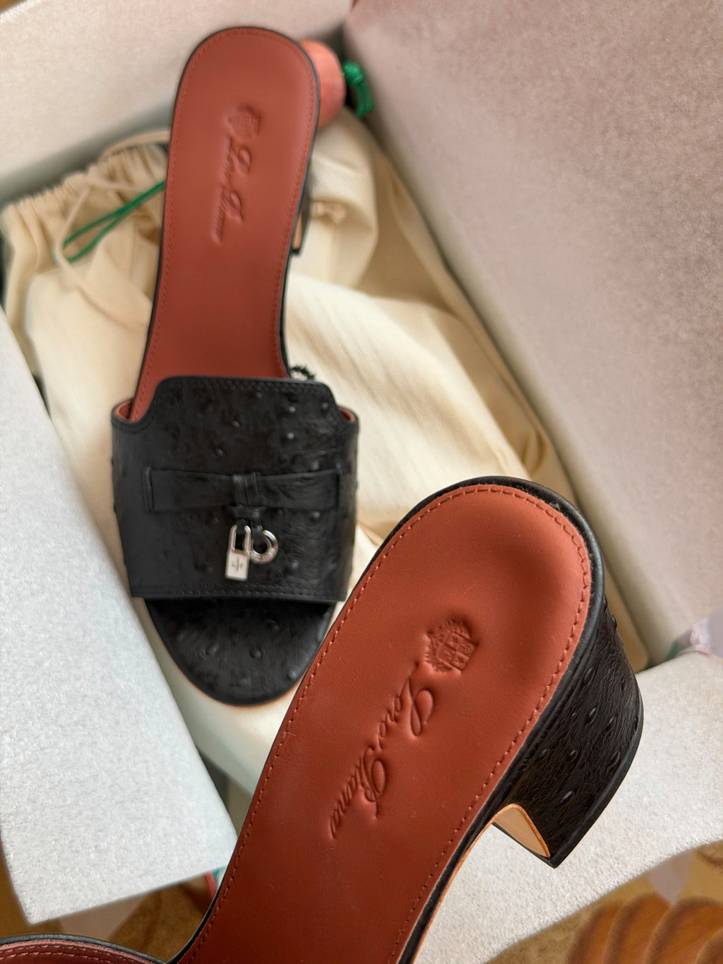 Loro Piana  Ostrich Leather Block-Heel