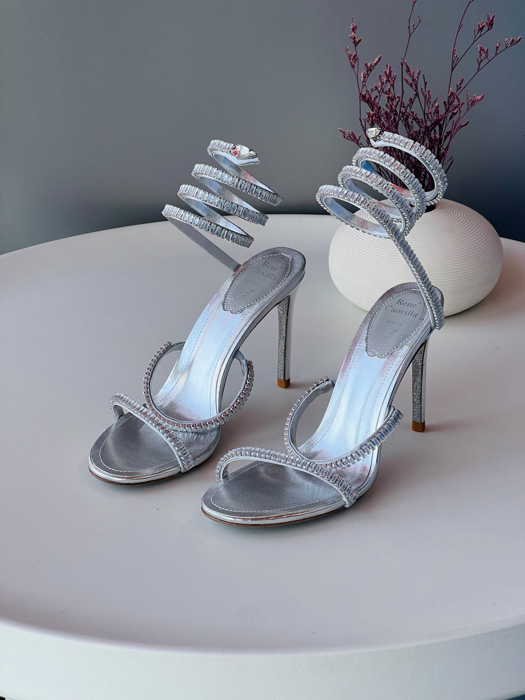 René Caovilla Cleo Crystal-Embellished Spiral High Heel Sandals
