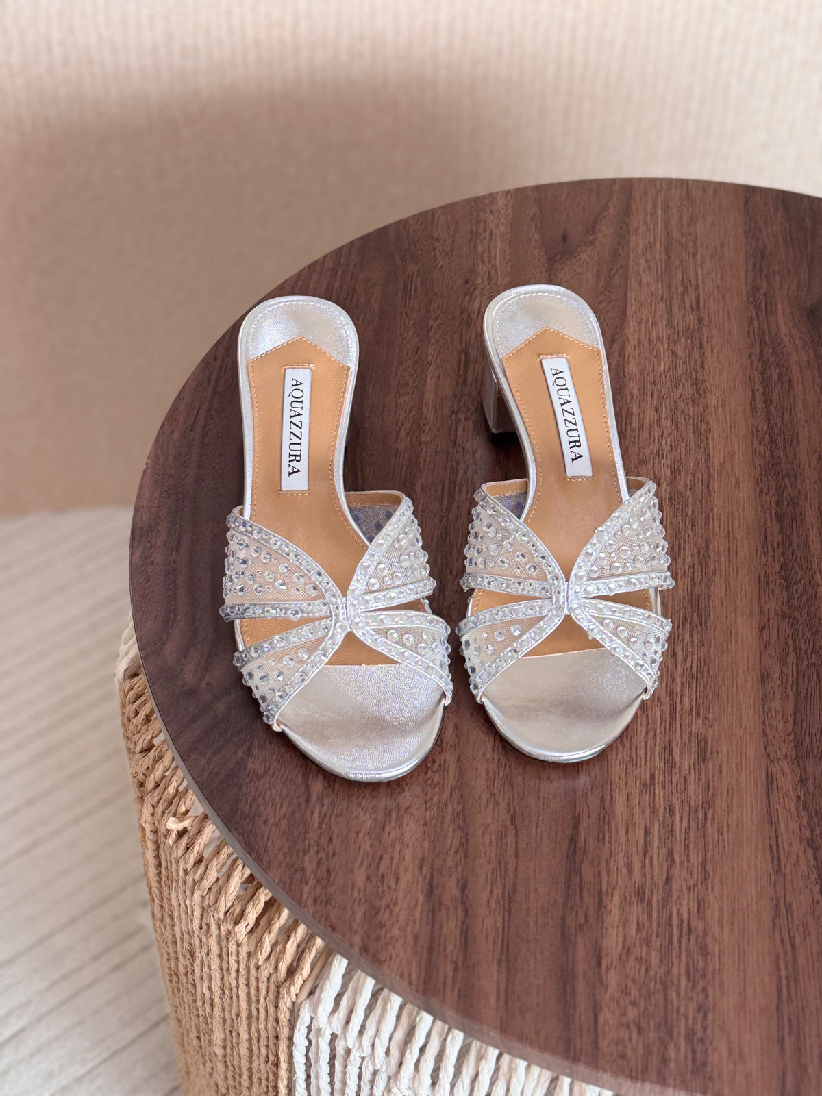 AQUAZZURA Crystal Block-Heel Mules