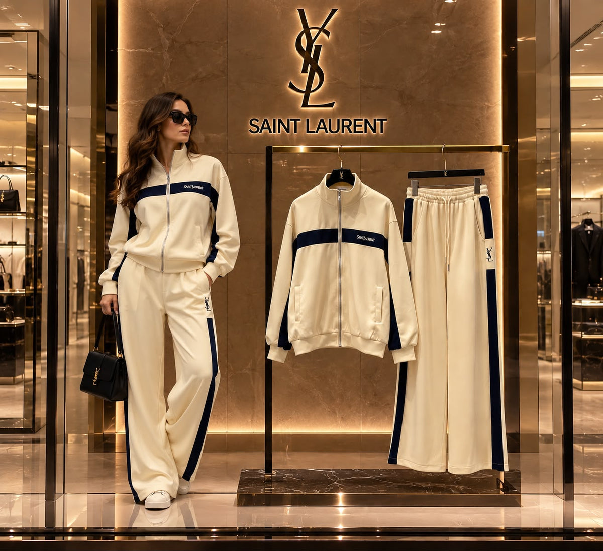 Saint Laurent Contrast Stripe Track Jacket and Pants Set with black