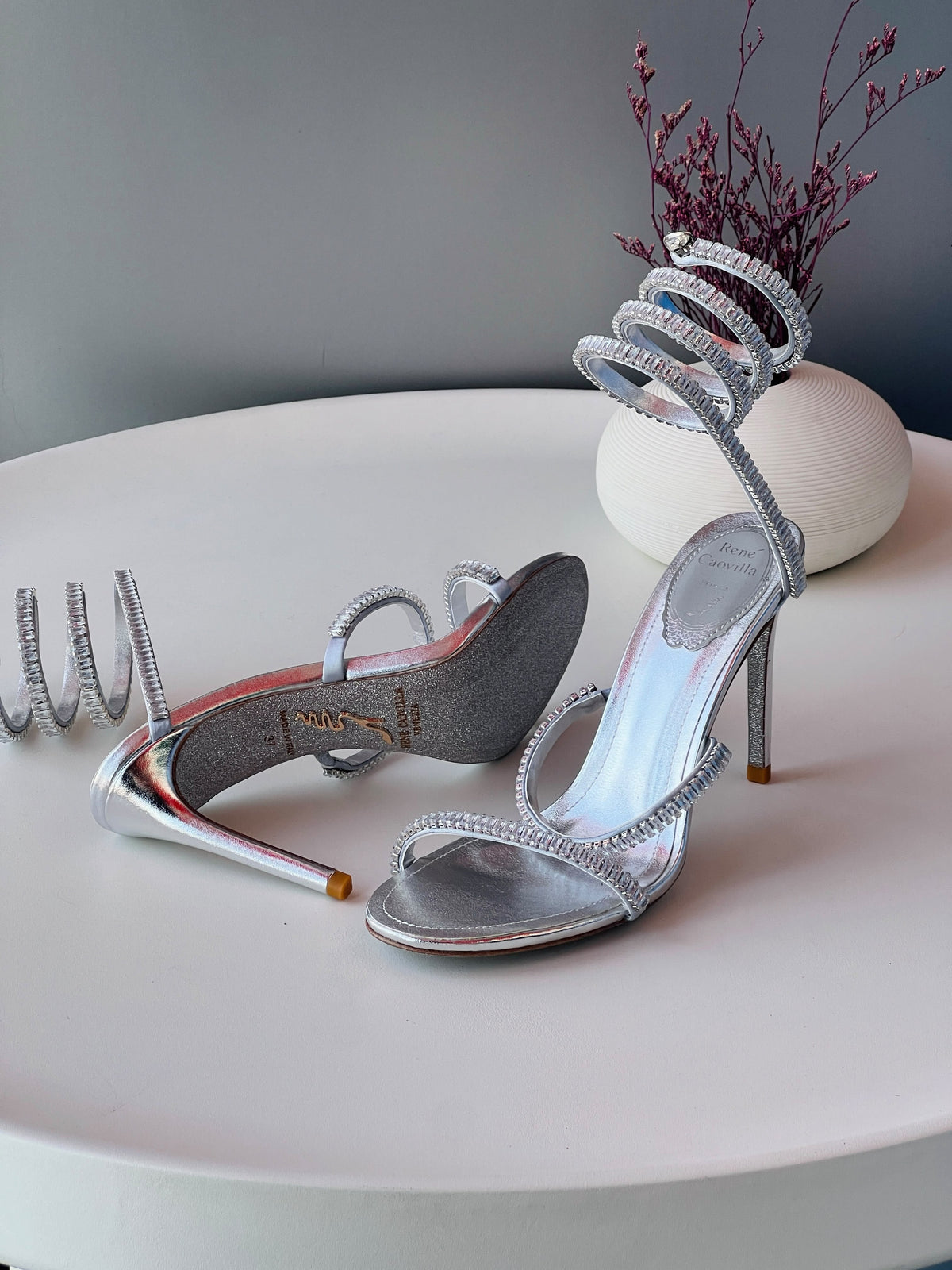 René Caovilla Cleo Crystal-Embellished Spiral High Heel Sandals