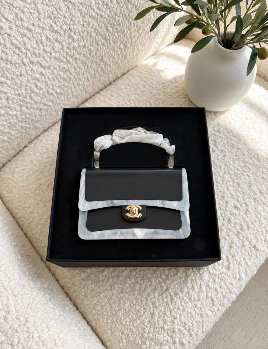 CHANEL Structured Top Handle Flap Box Bag
