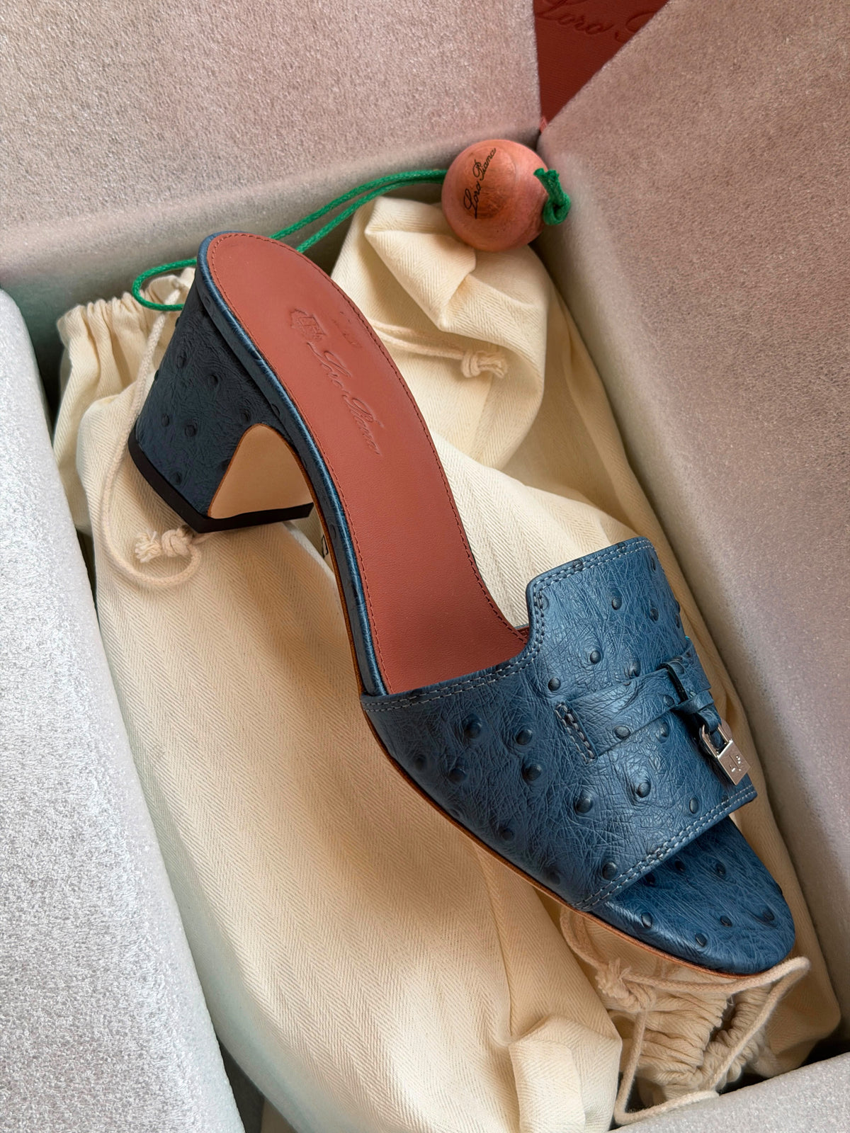 Loro Piana  Ostrich Leather Block-Heel