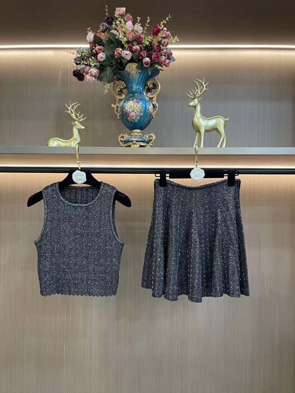 Sandro Knit Crop Top and Skirt Set