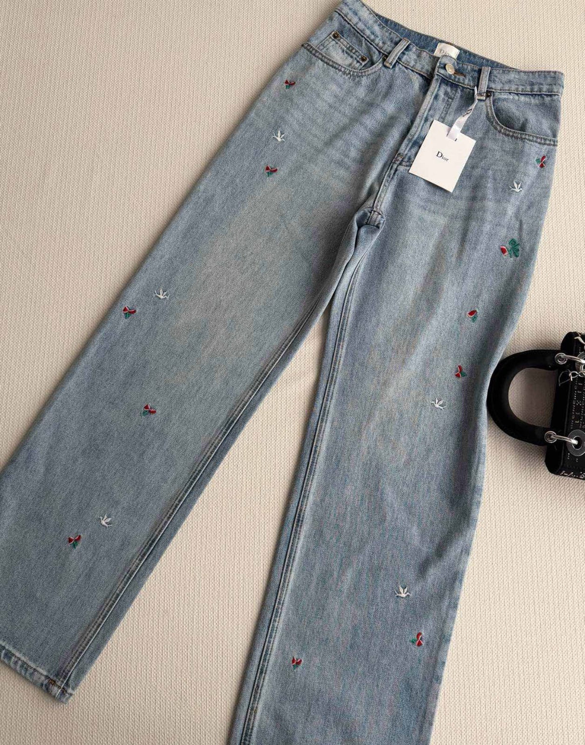 Dior Embroidered Light Wash Denim Jeans / Pants