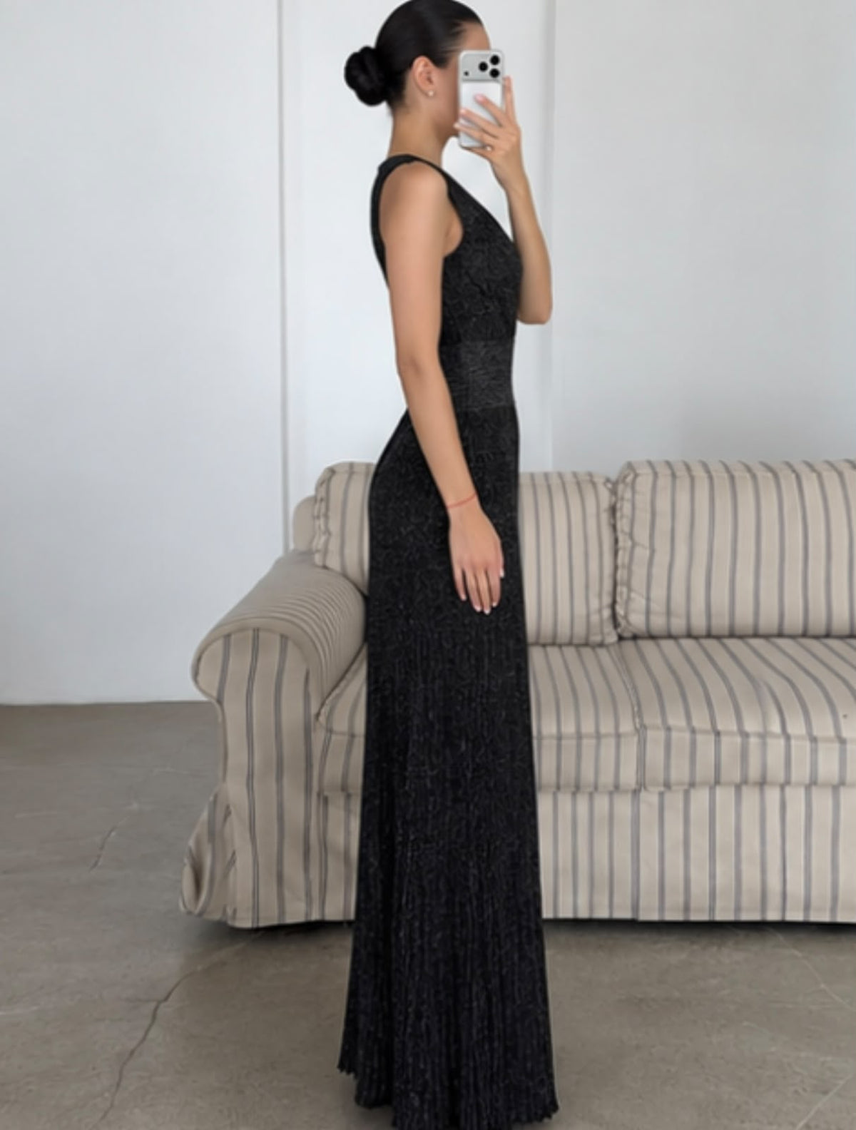 Alaïa V-Neck Ribbed Knit Gown Dress