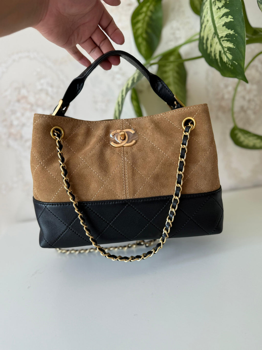 Chanel Quilted Suede and Leather Two-Tone Bag