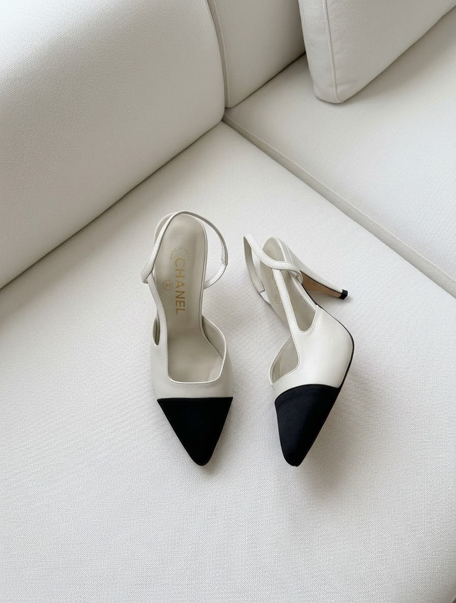 Chanel Iconic Two-Tone Cap-Toe Slingback Pumps