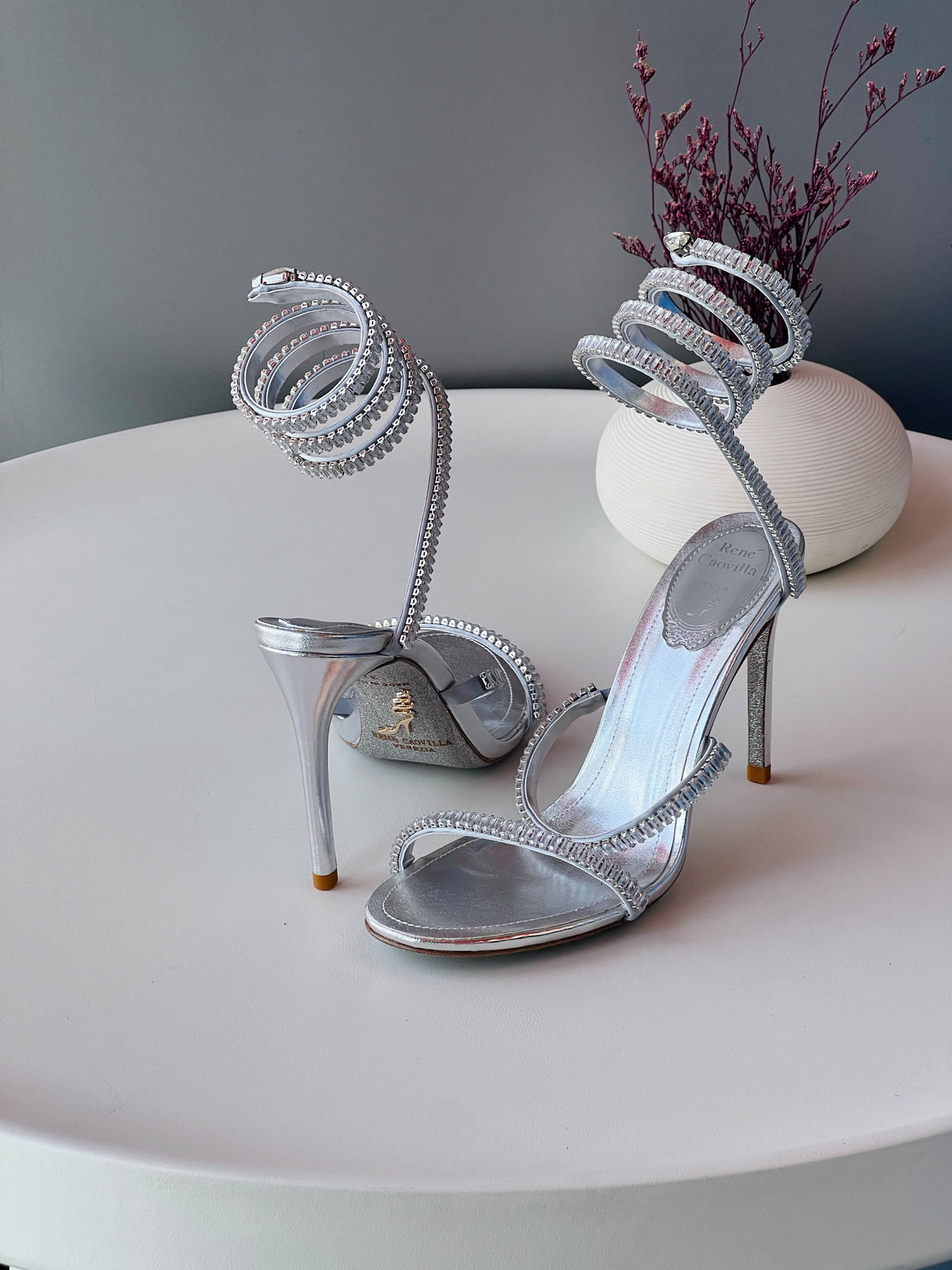 René Caovilla Cleo Crystal-Embellished Spiral High Heel Sandals