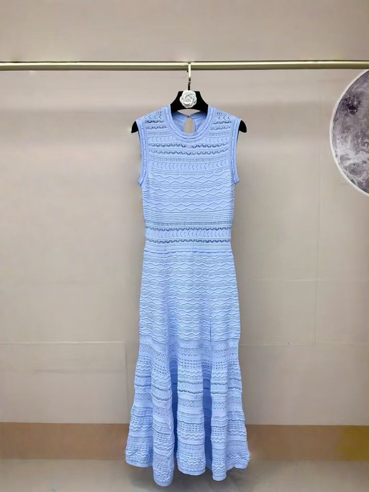 Maje Blue Knit Sleeveless Midi Dress
