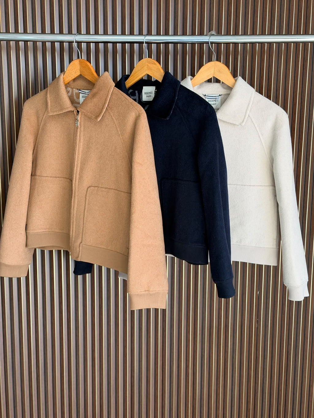 Hermès Cashmere Zip-Front Short Bomber Jacket