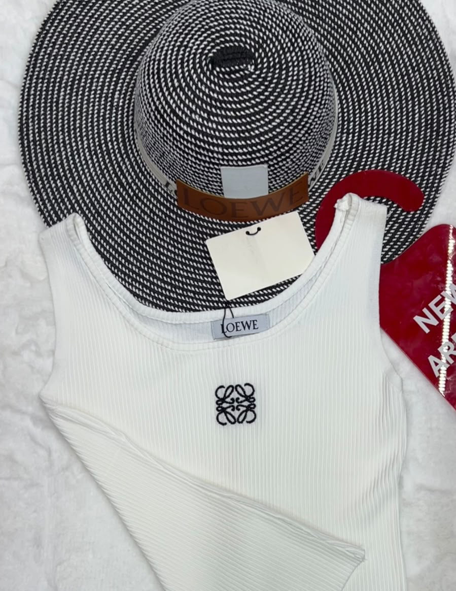 Loewe Anagram Ribbed Crop Top & Loewe Woven Wide-Brim Hat