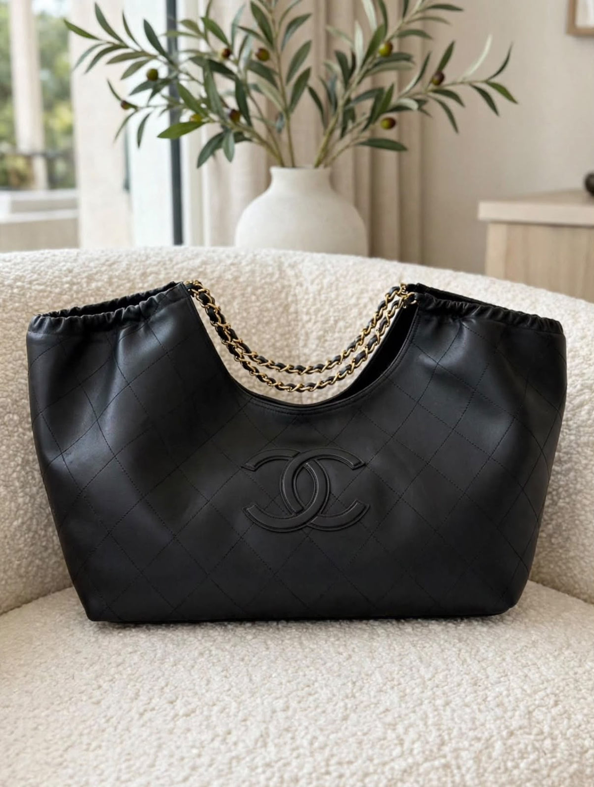 CHANEL Tonal Logo Soft Chain Tote Bag