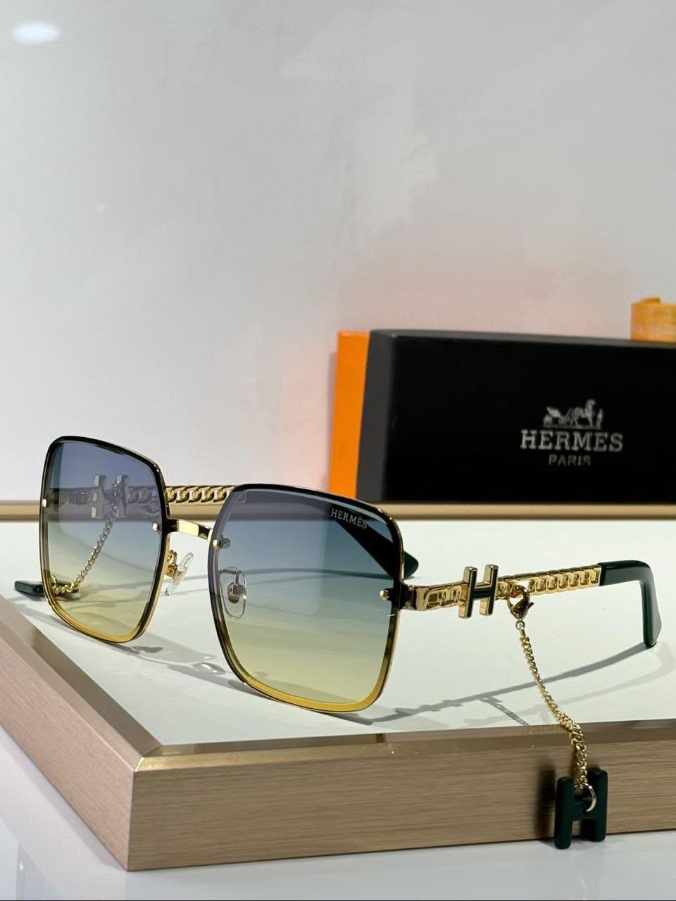Hermès Square Frame Sunglasses with "H" Chain Detail