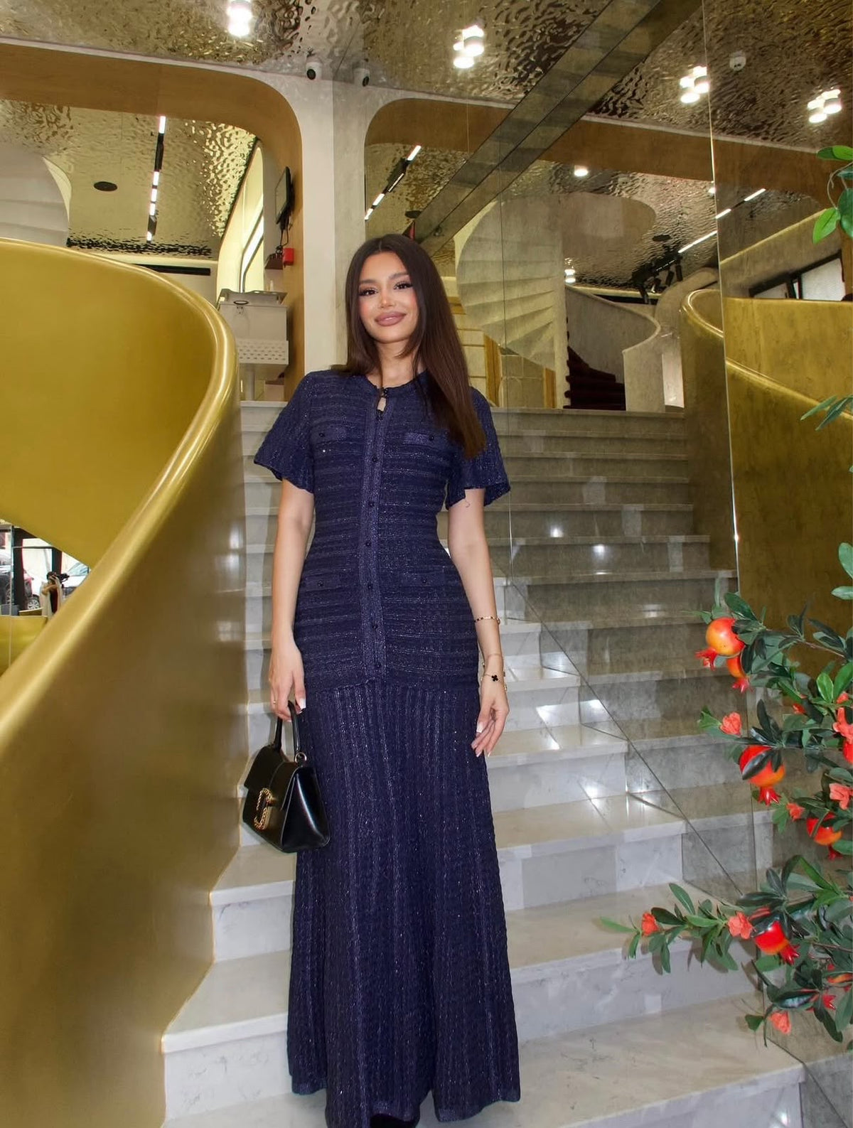 SANDRO Short-Sleeve Knit Maxi Dress