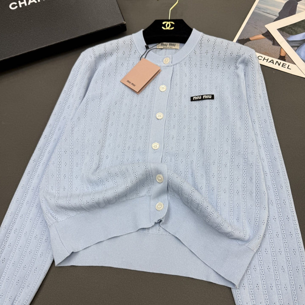 Miu Miu Pointelle Knit Button-Down Cardigan