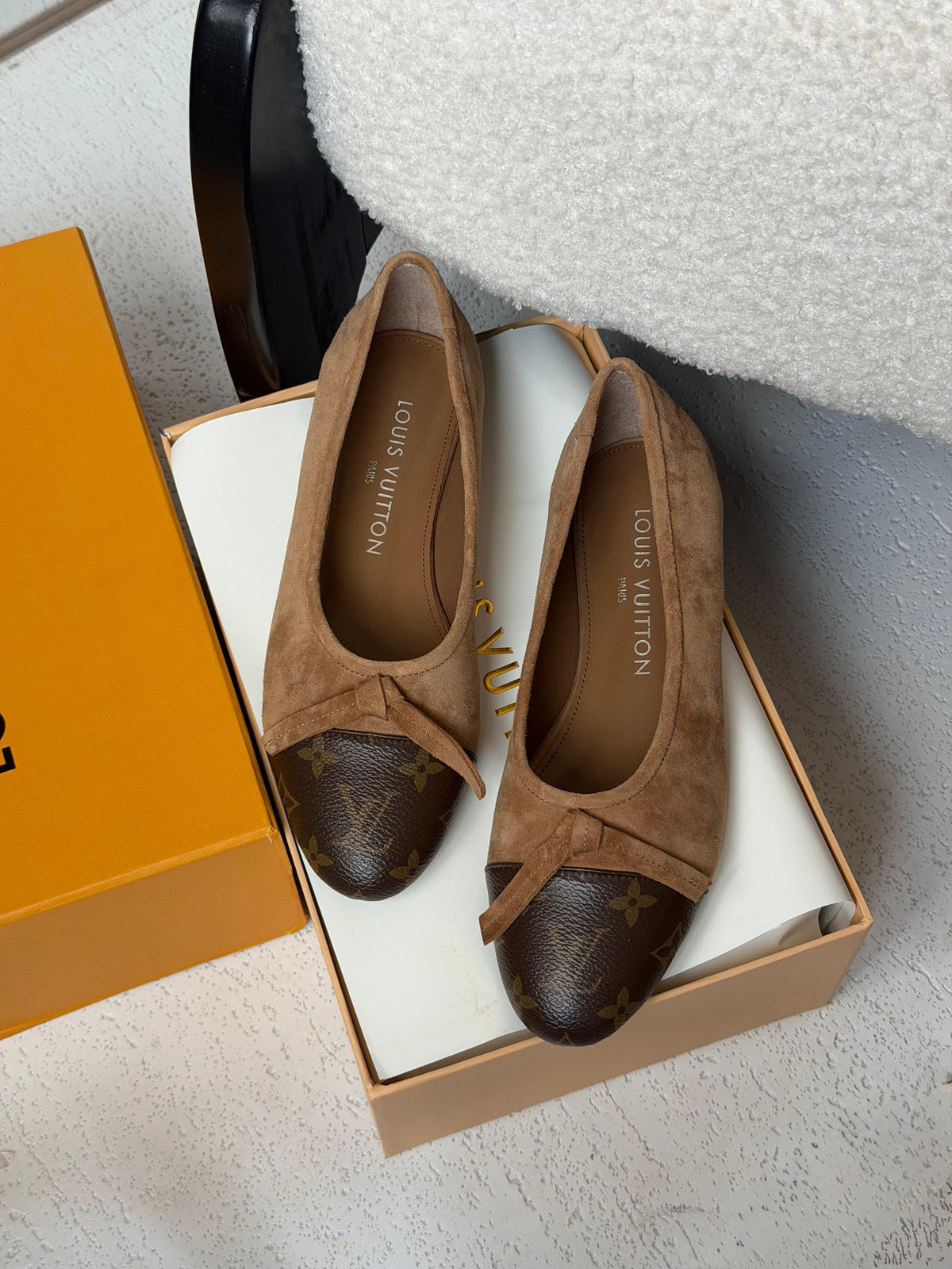 Louis Vuitton Suede Ballet Flats with Monogram Canvas Cap-Toe