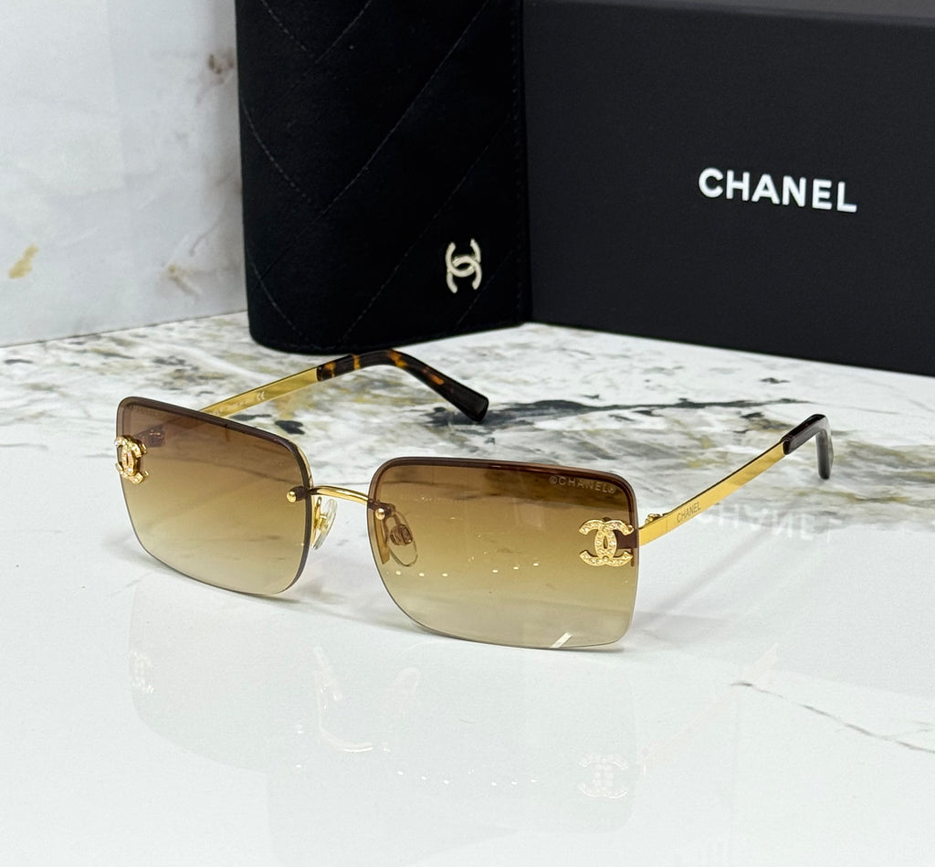 Chanel Rimless Gradient Square Sunglasses with CC