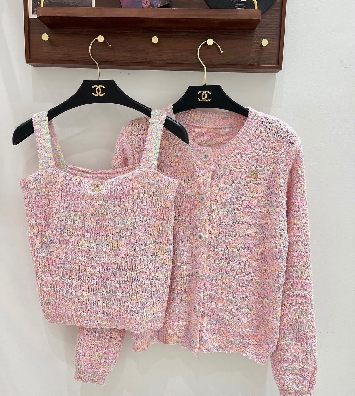 CHANEL Pink Textured Cardigan and Camisole Set
