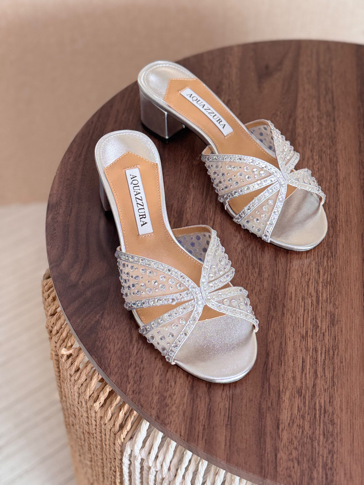 AQUAZZURA Crystal Block-Heel Mules