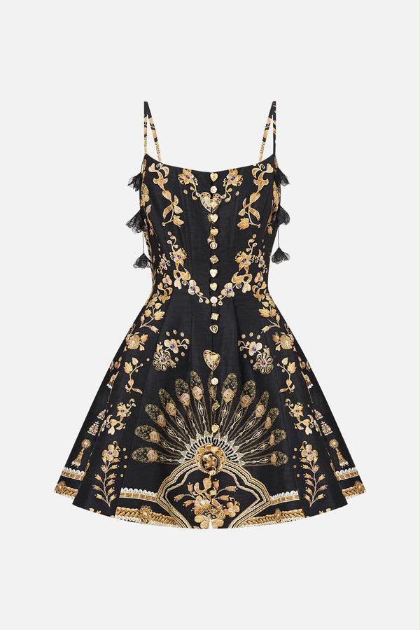 Camilla Crystal-Embellished Printed Silk Strappy Corset Flared Mini Dress
