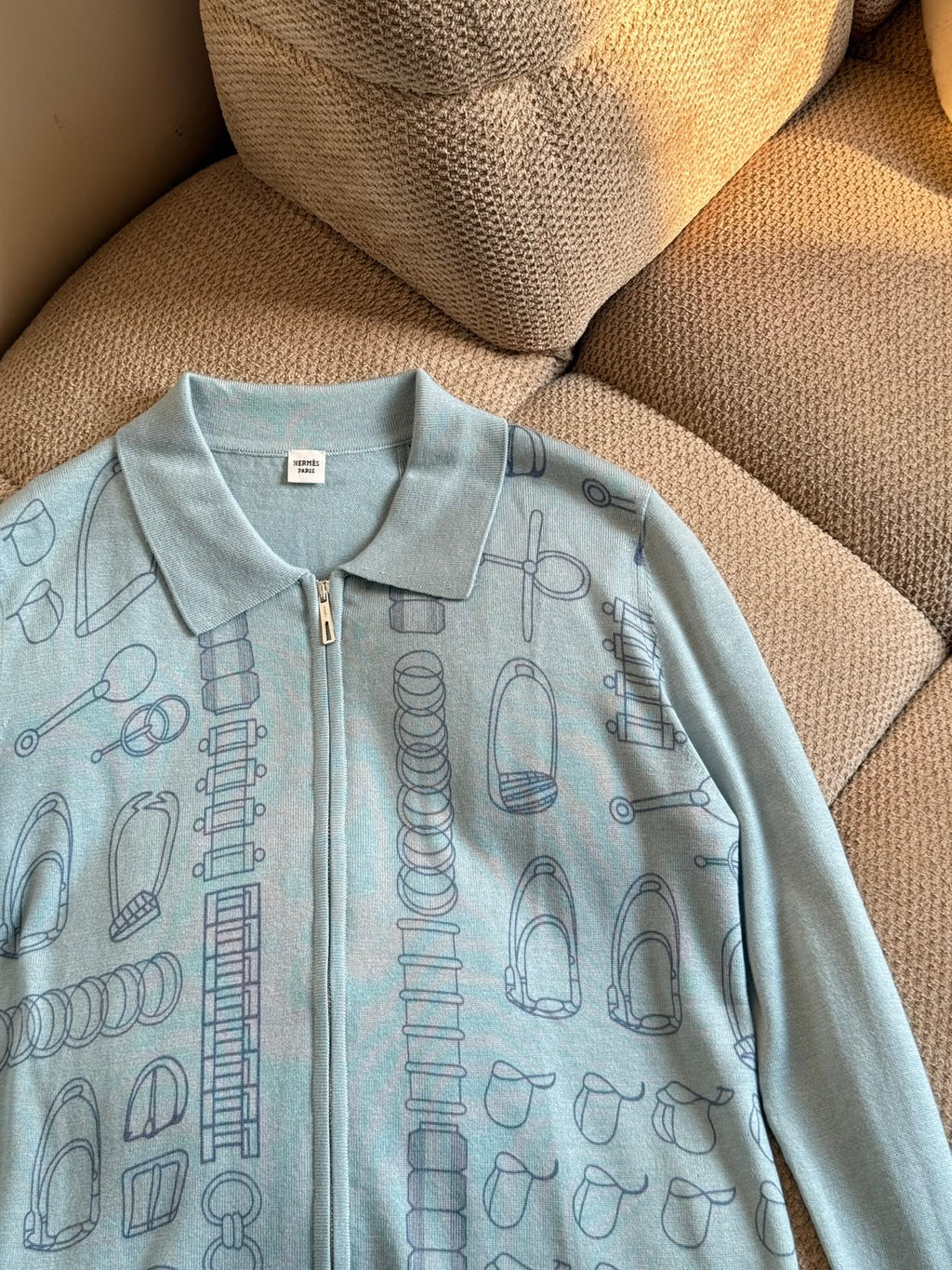 Hermès Object Motif Zip-Up Knit Cardigan