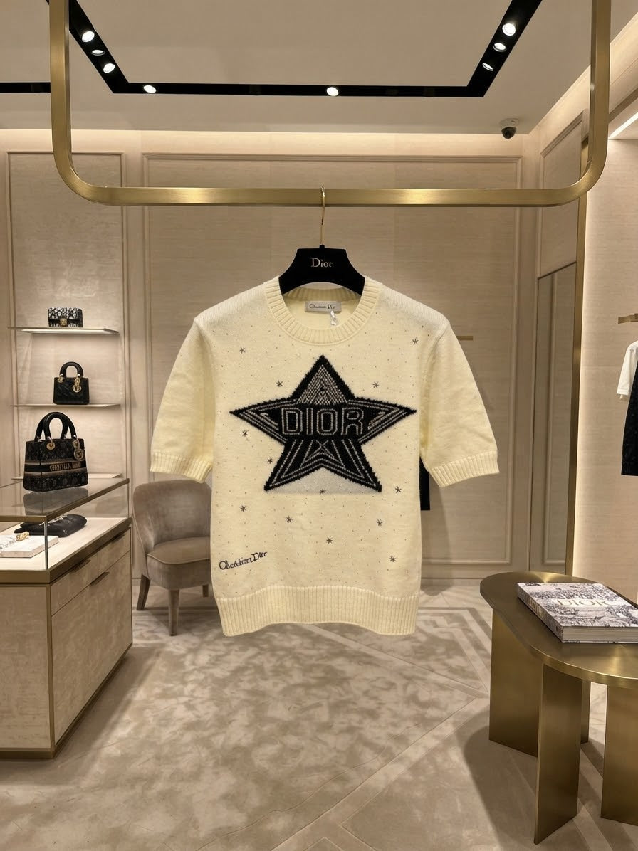 Dior Short-Sleeve Star Knit Sweater
