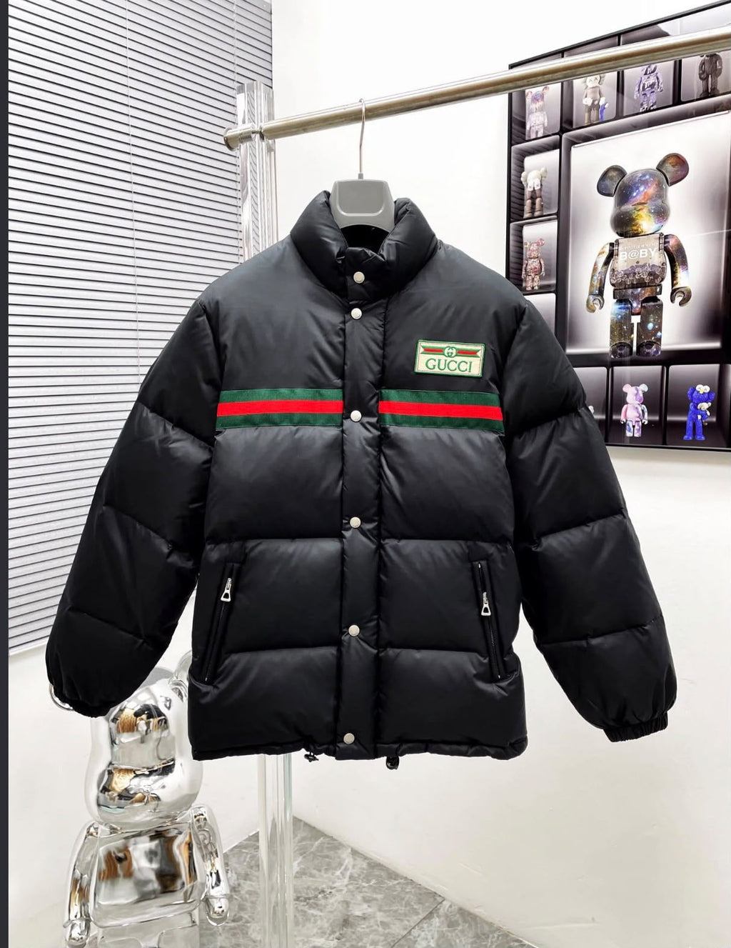 Gucci Web Stripe Puffer Jacket with Logo Patch