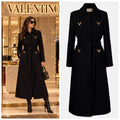 Valentino Long Wool Coat with Belt and Gold V Hardware Details