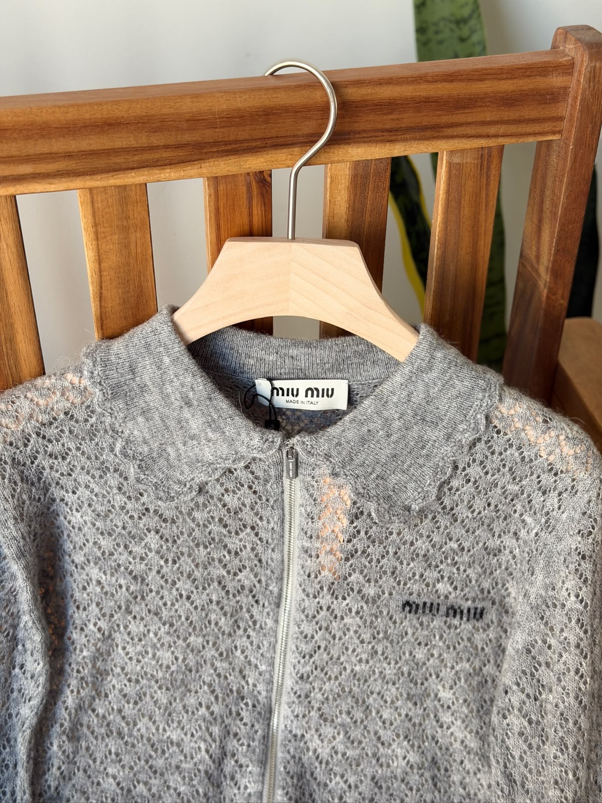 Miu Miu Grey Collared Zip-Up Knit