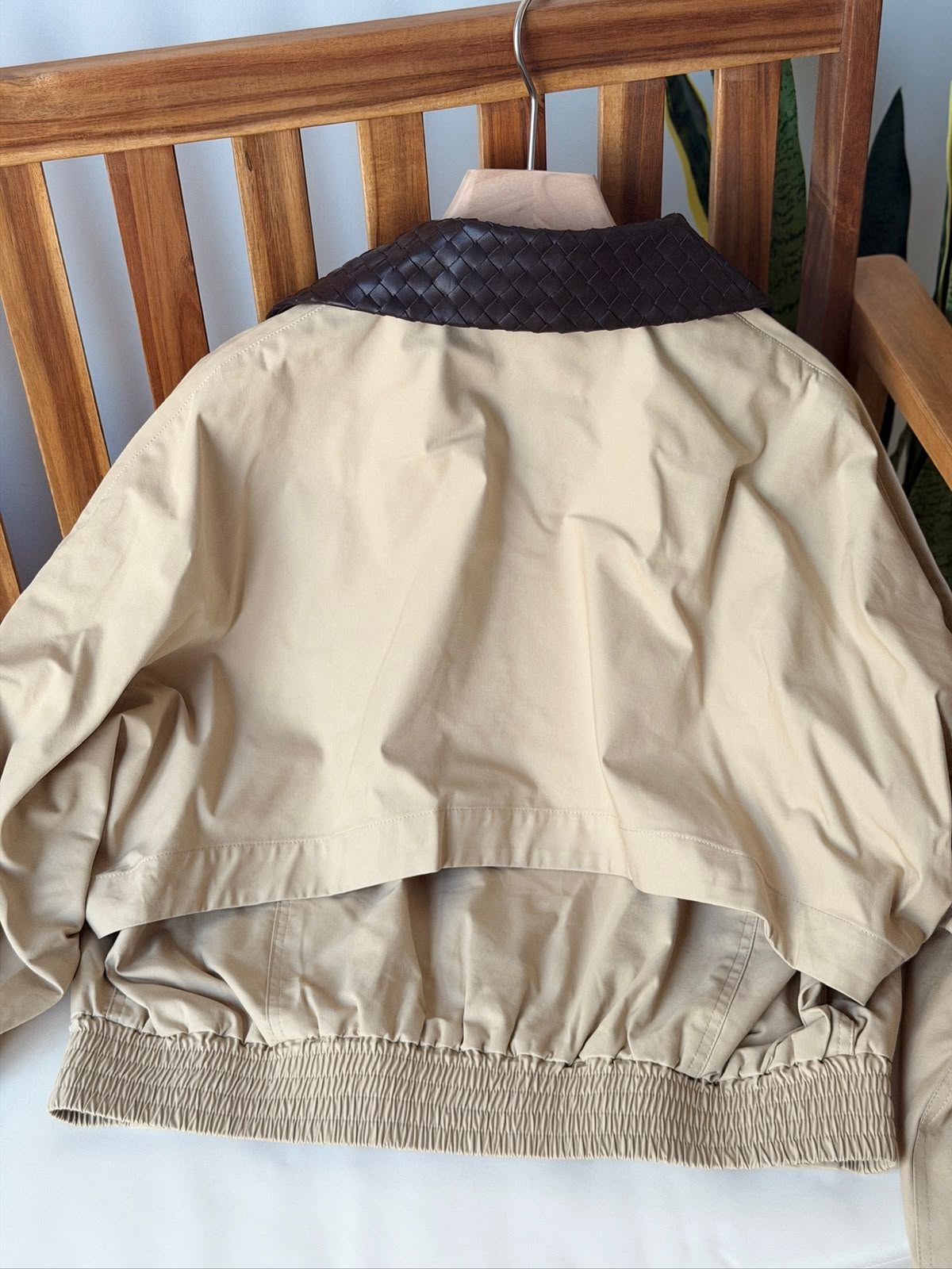 Bottega Veneta Crop Jacket with Contrast Woven Leather Collar