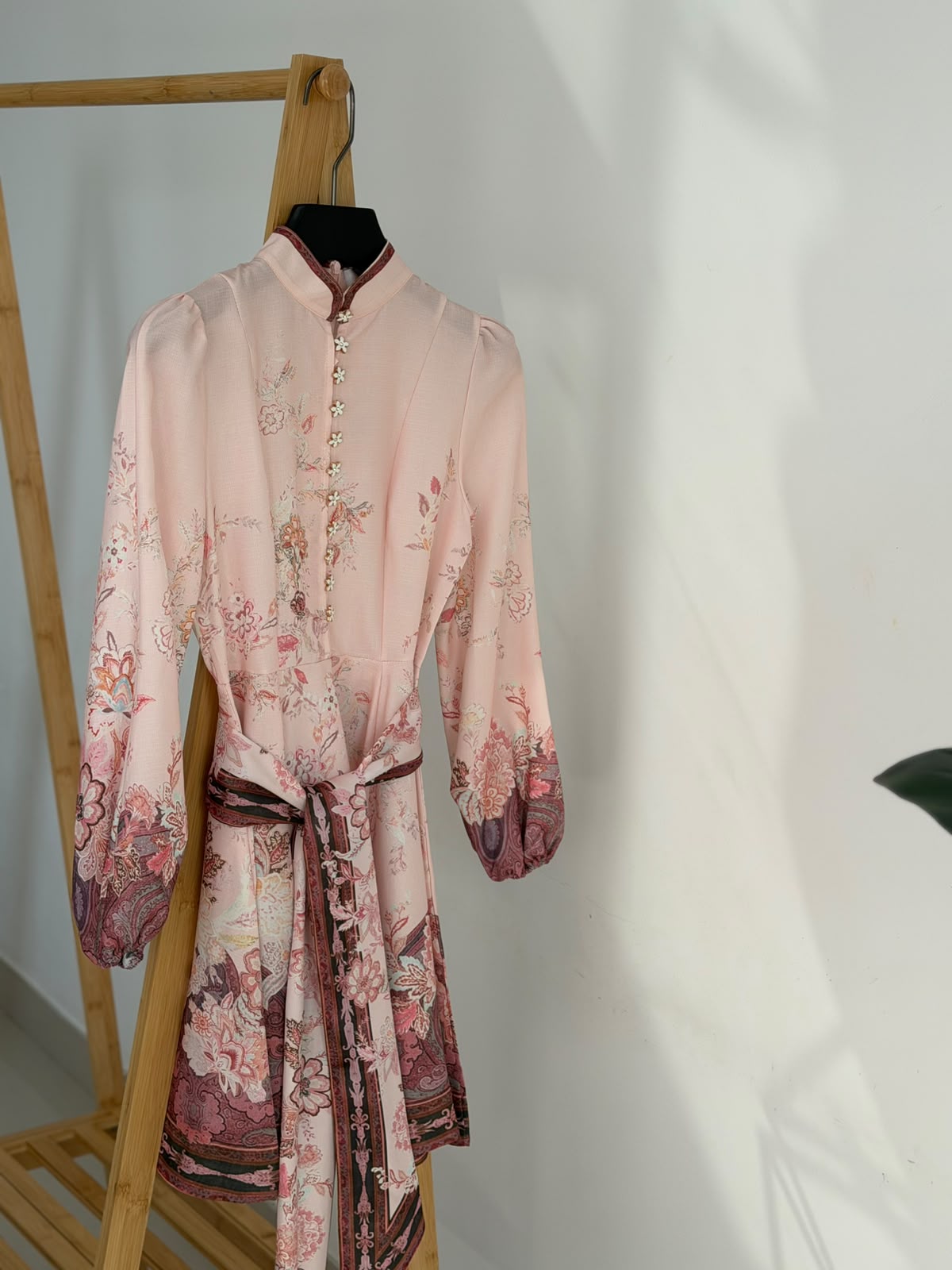Zimmermann Pink Paisley Floral Belted Silk Mini Dress