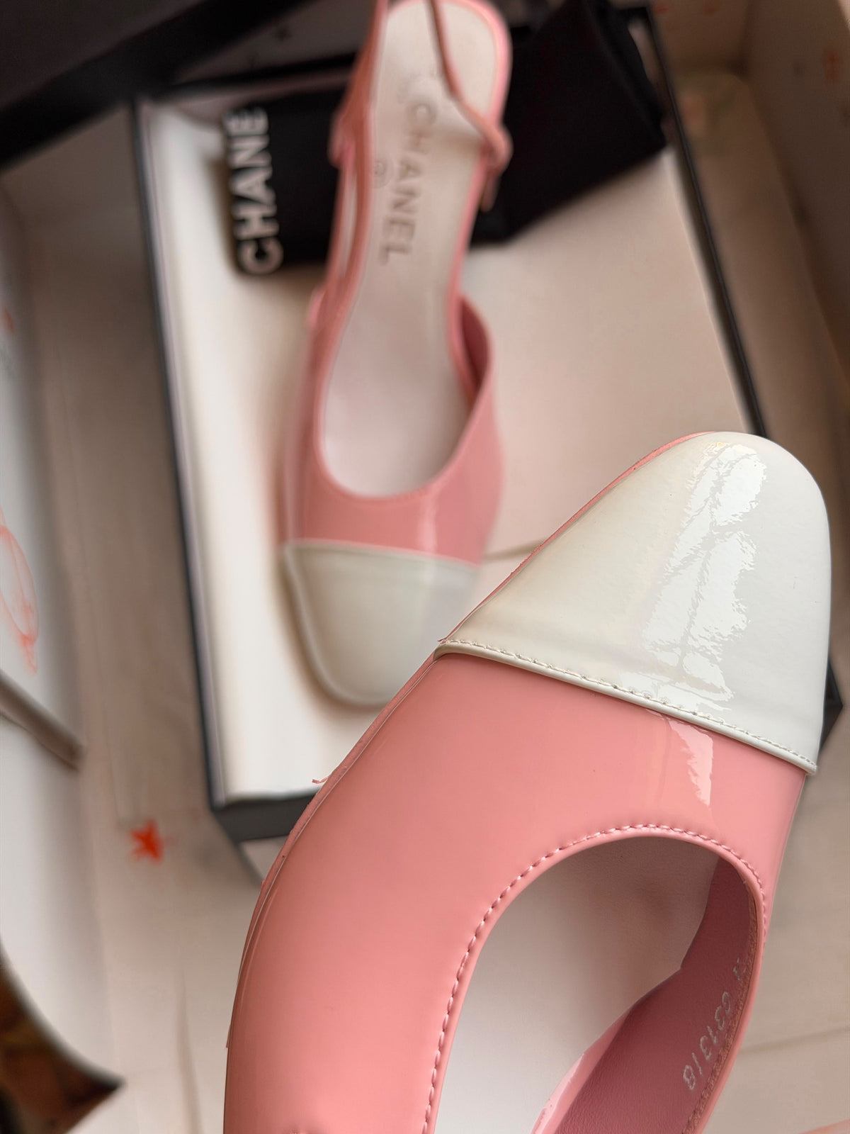 Chanel Patent Calfskin Two-Tone Slingback Pumps