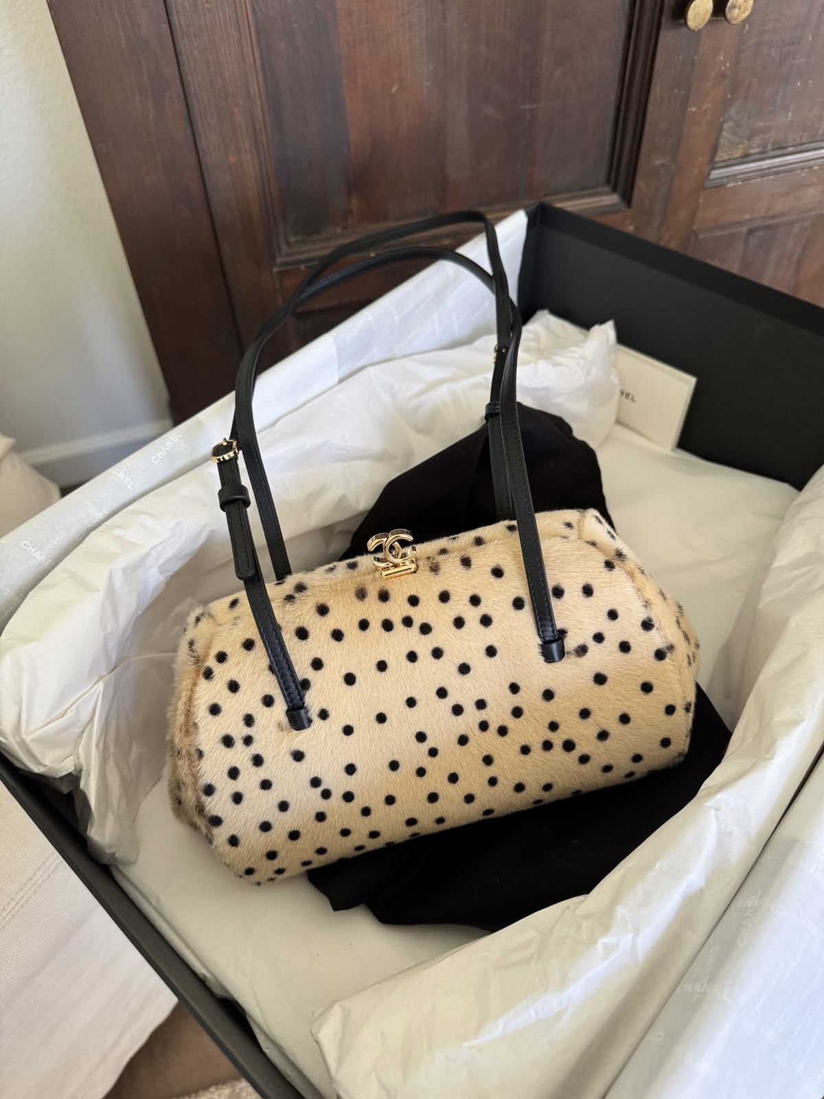 Chanel Spotted Haircalf / Fur Clutch Bag with CC Kiss-Lock