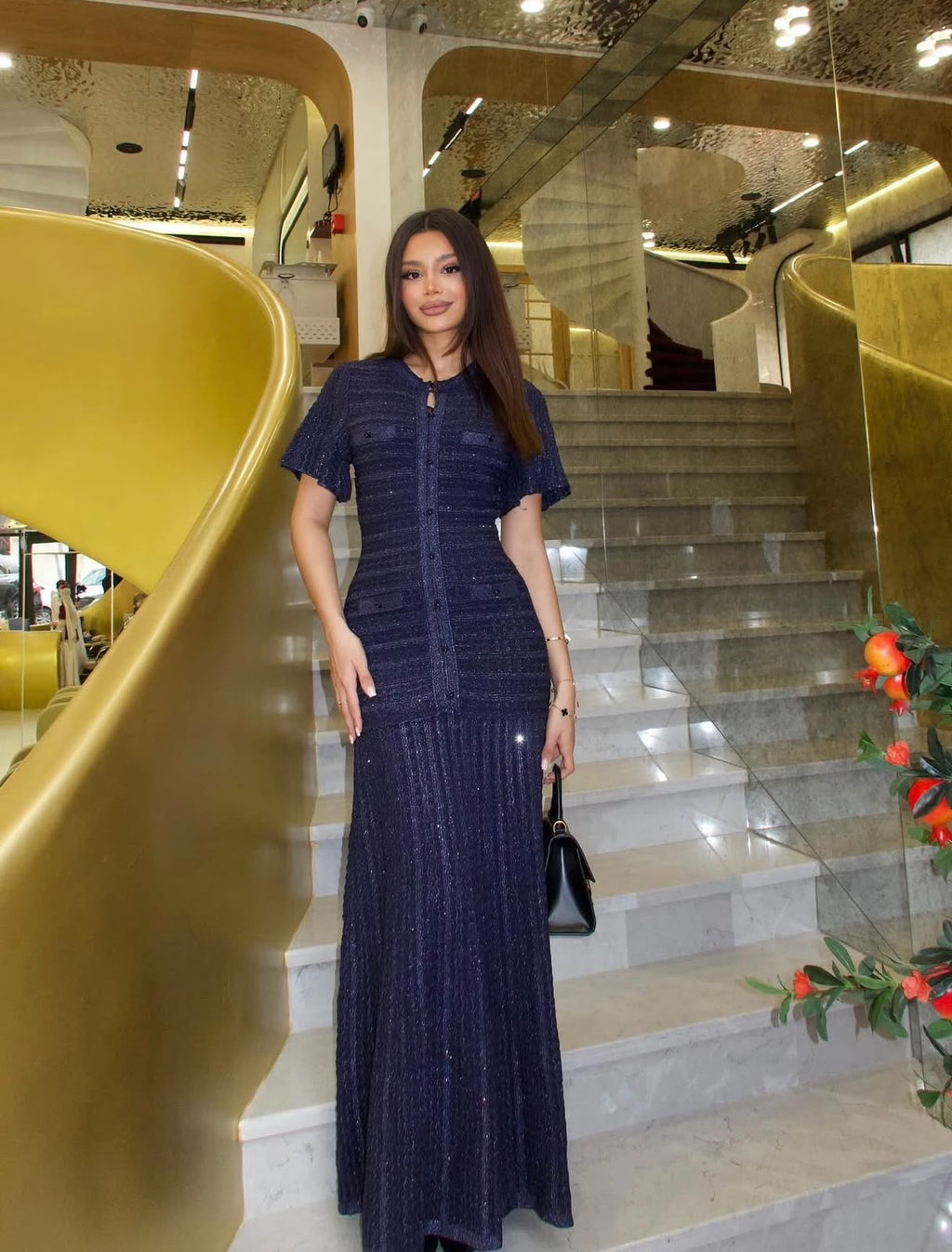 SANDRO Short-Sleeve Knit Maxi Dress