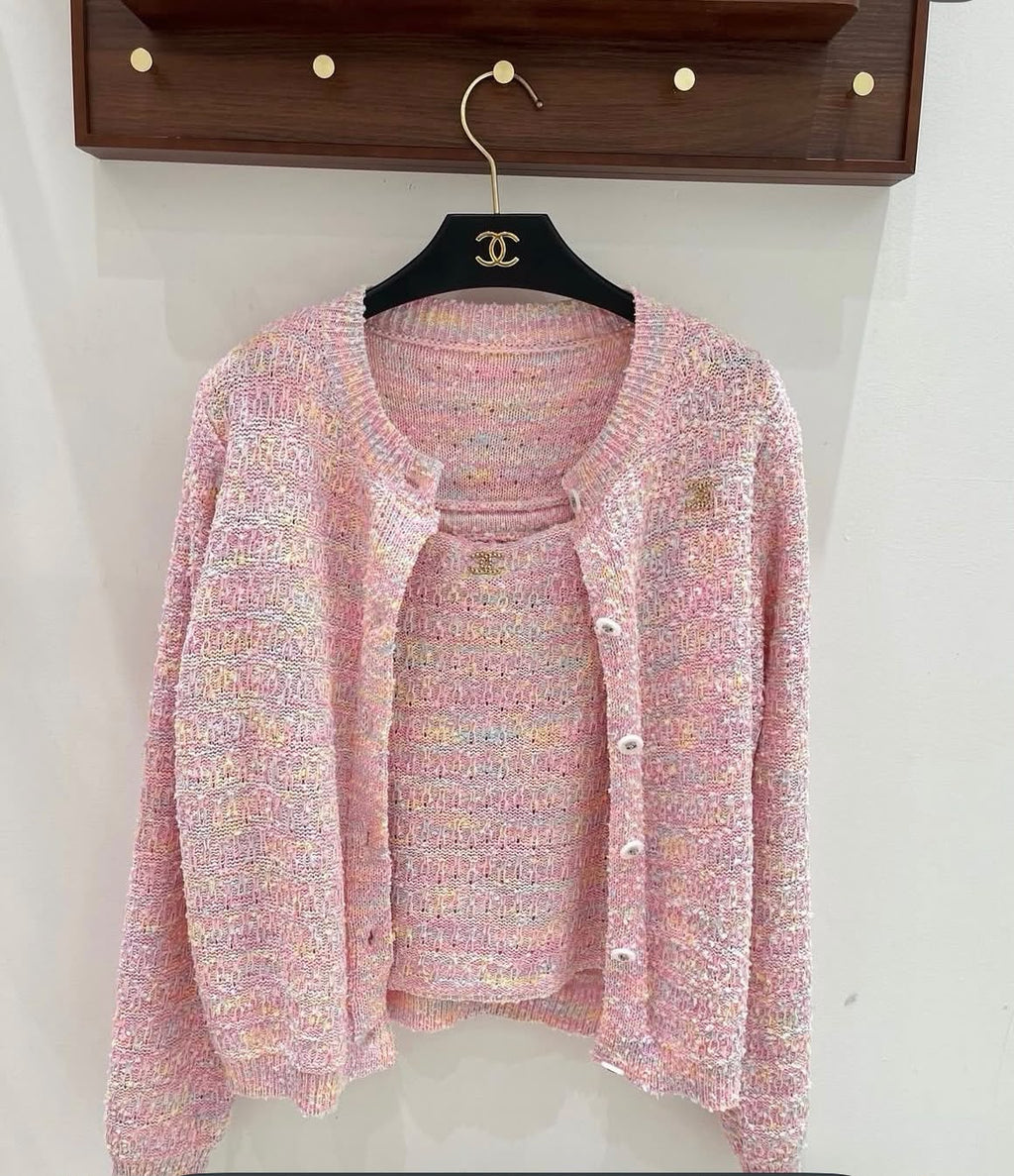 CHANEL Pink Textured Cardigan and Camisole Set