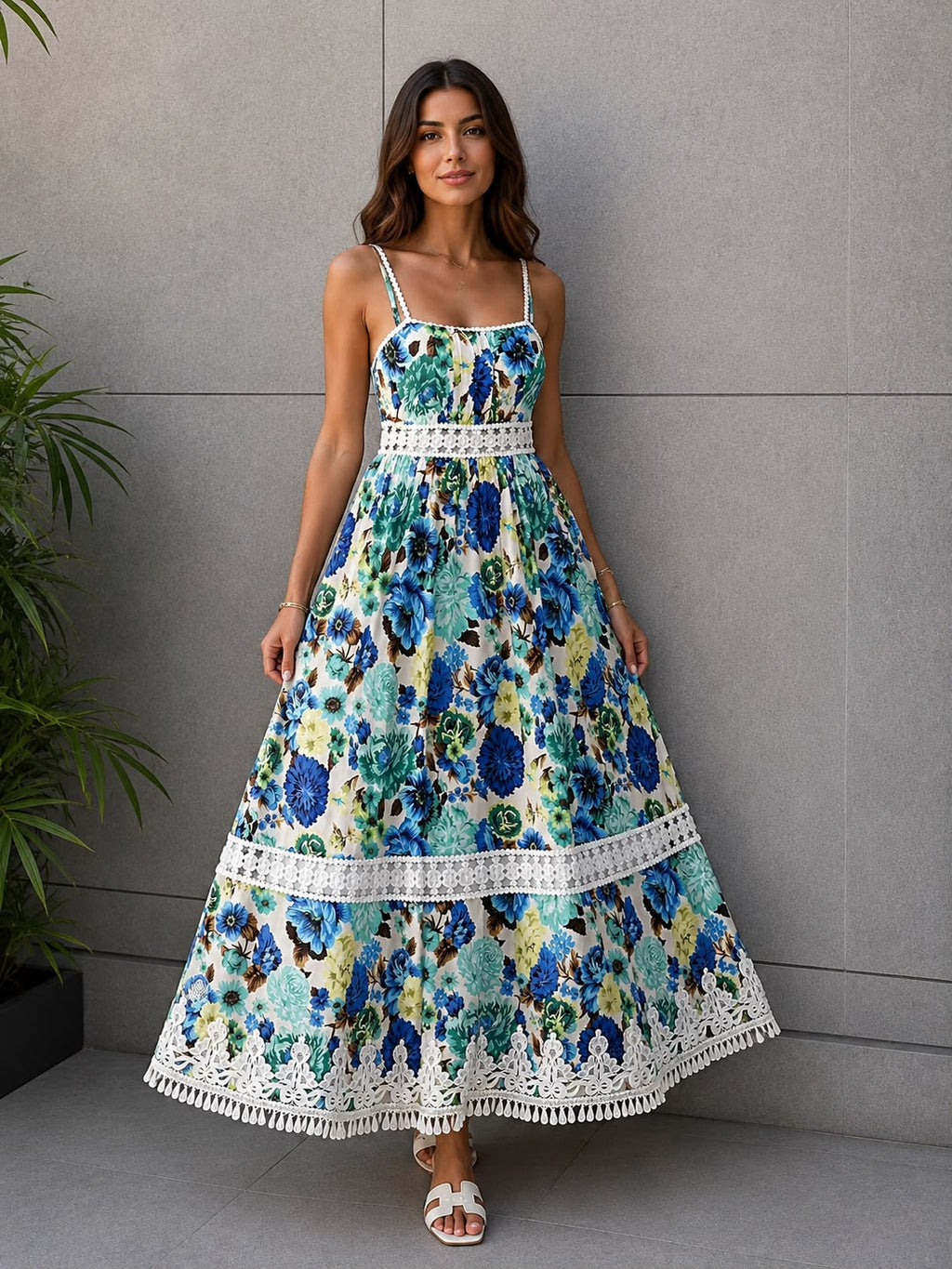 Zimmermann Floral Print Lace-Trimmed Strap Maxi Dress