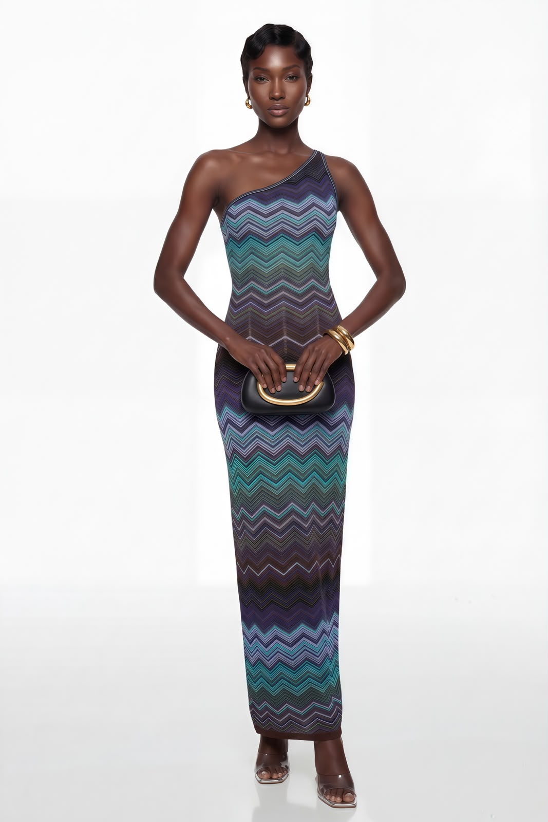 MISSONI Chevron One-Shoulder Maxi Dress