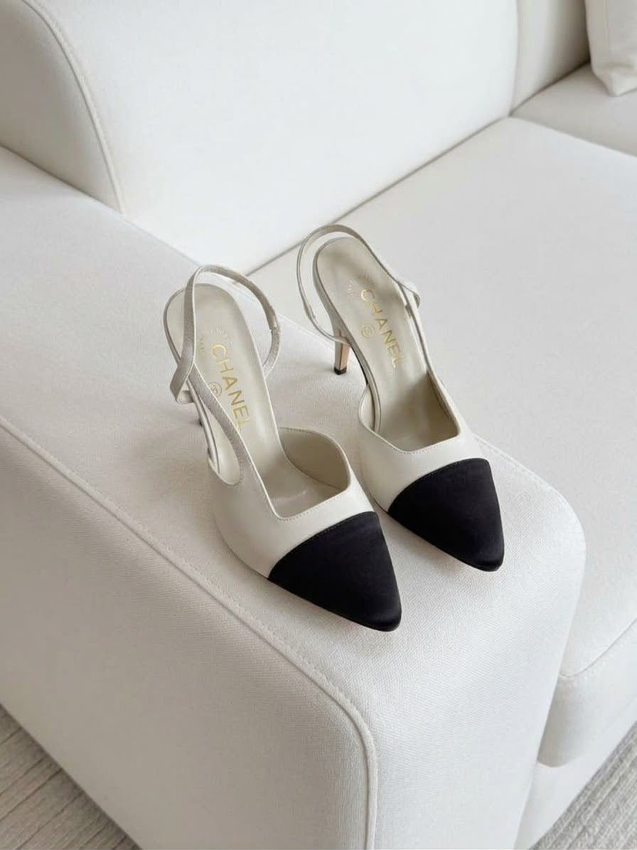 Chanel Iconic Two-Tone Cap-Toe Slingback Pumps