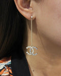 CHANEL – Long Crystal CC Drop Earrings