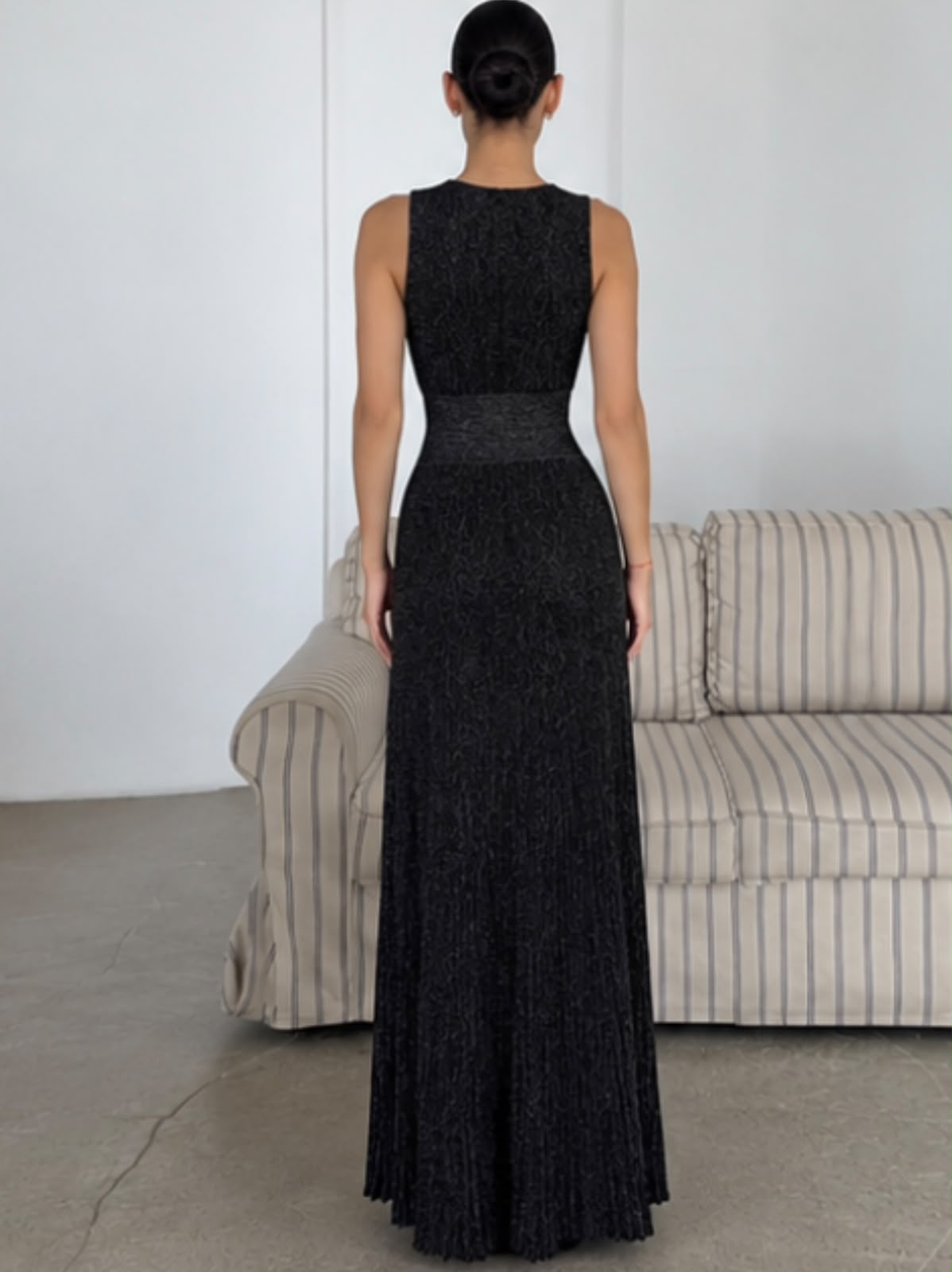 Alaïa V-Neck Ribbed Knit Gown Dress