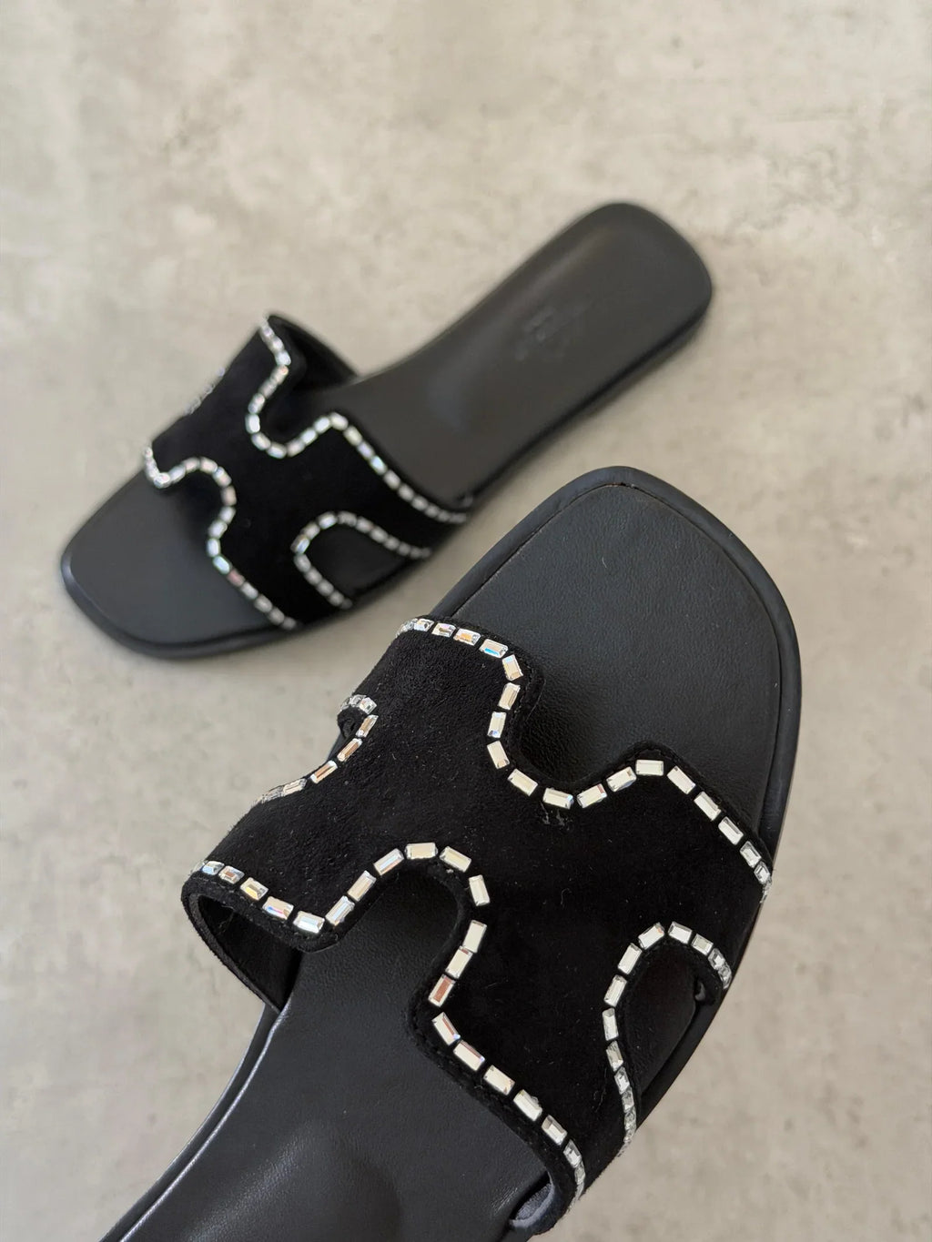 Hermes Suede Goatskin Embellished Oran Sandals