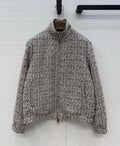 Loro Piana Bouclé Tweed Zip-Up High-Neck Bomber Jacket